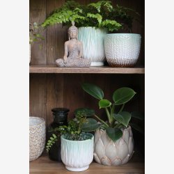 Chic Antique - Fayence Urtepotteskjuler m/mnster Verte H: 16 : 16 cm.