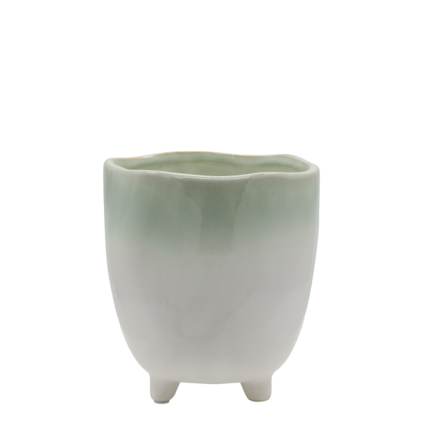 Chic Antique - Fayence Urtepotteskjuler m/fod Verte H: 14 : 13 cm.