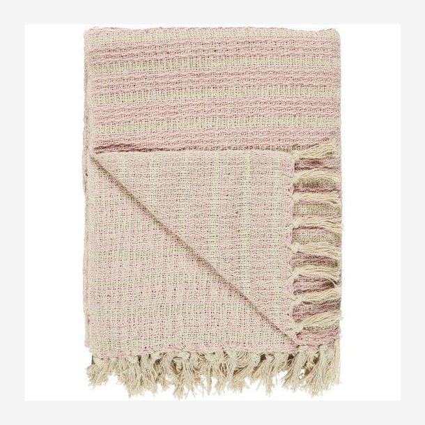 Ib Laursen - Plaid creme/lyserdt stribemnster 130 x 160 cm.