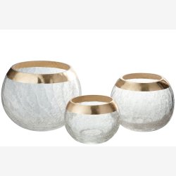 J-Line - Lysestage krakkeleret glas m/guld kant H: 10,5 : 12 cm. 