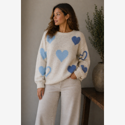 Marta Du Chateau -  MdcAmarante Strik m. hjerter Beige/Jeans/Celeste 