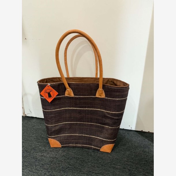 Madam Gr�skar - Strandtaske Brun/lilla 39x30 cm.