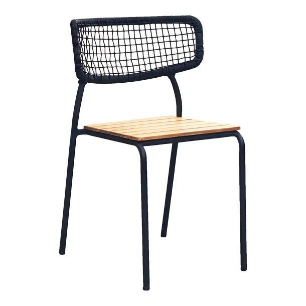 House Nordic - Nashville Spisebordsstol, teak, sort reb, sorte ben