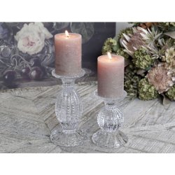 Chic Antique - Lysestage m/perlekant H: 19,5 : 10,5 cm. Klar Glas