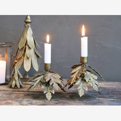 Chic Antique lysestage m/blade i messing look H: 13 : 11cm. 