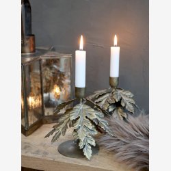 Chic Antique lysestage m/blade i messing look H: 15 : 12cm. 