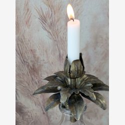 Chic Antique - Lysholder t/flaske m/blade H: 14 : 13,5 cm. Antik Messing