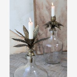 Chic Antique - Lysholder t/flaske m/blade H: 14 : 13,5 cm. Antik Messing