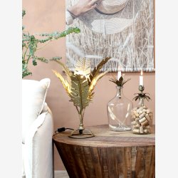 Chic Antique - Lysholder t/flaske m/blade H: 14 : 13,5 cm. Antik Messing