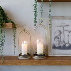 Chic Antique - Lysestage til bloklys m. glas Antique messing H40/�15cm.