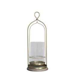 Chic Antique - Lysestage til bloklys m. glas Antique messing H40/�15cm.