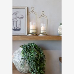 Chic Antique - Lysestage til bloklys m. glas Antique messing H40/�15cm.