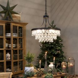 Chic Antique - Versailles Lysekrone m. drbeformede glasprismer H49/50 cm sort