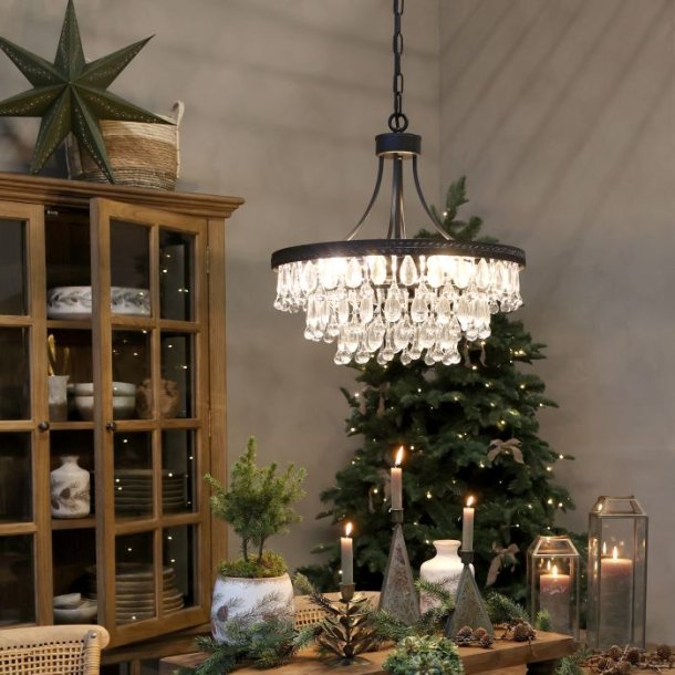 Chic Antique - Versailles Lysekrone m. drbeformede glasprismer H49/50 cm sort