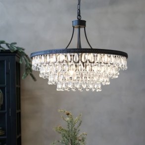 Chic Antique - Versailles Lysekrone m. drbeformede glasprismer H59/90 cm sort