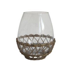 Chic Antique - Hurricane/vase m/flet glas/Rattan H: 30,5 : 26 cm.