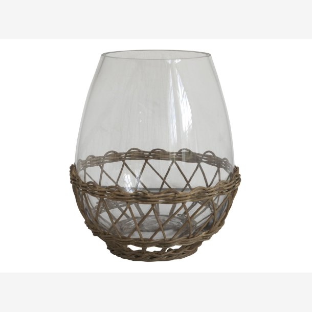 Chic Antique - Hurricane/vase m/flet glas/Rattan H: 30,5 : 26 cm.