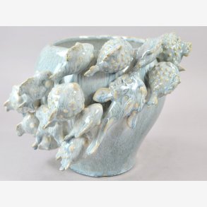 Vase Keramik �28 x H23 cm, Gr�-bl� 