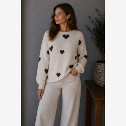 Marta Du Chateau - MdcClover Strik m. hjerteprint Beige