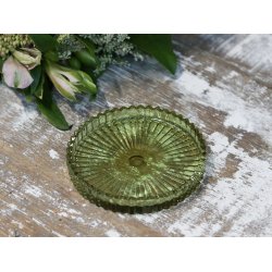 Chic Antique - Glas bakke til stearinlys, olivengrn  10cm.
