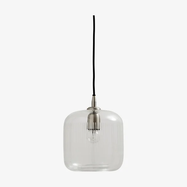 NORDAL - Loftlampe Glas m/slibninger &amp; Sort Stofledning H: 21 �: 20 cm. 