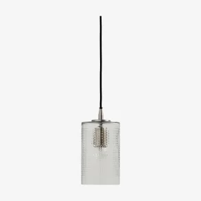 NORDAL - Loftlampe Glas m/slibninger & Sort Stofledning H: 22 �: 12 cm.