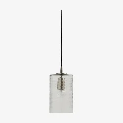 NORDAL - Loftlampe Glas m/slibninger &amp; Sort Stofledning H: 22 �: 12 cm.