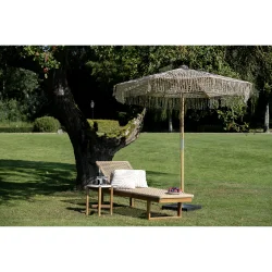 House Nordic - Martos Hklet Parasol, bomuld, trstok, beige, 250 cm