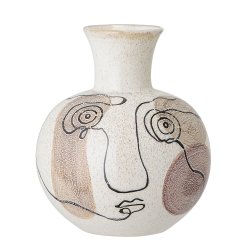 Bloomingville - Irini Vase m/ansigt, Hvid, Stentj : 19 H: 22,5 cm. 