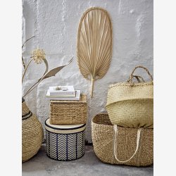 Bloomingville - Islim Kurv m/Lg, Sort, Palm Leaf. Flere strrelser