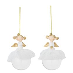 Bloomingville - Julekugle m/Engel &amp; Tylsk�rt Poly/Glas H: 11,5 cm. - Leveres Assorteret 