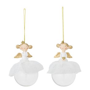 Bloomingville - Julekugle m/Engel & Tylsk�rt Poly/Glas H: 11,5 cm. - Leveres Assorteret 