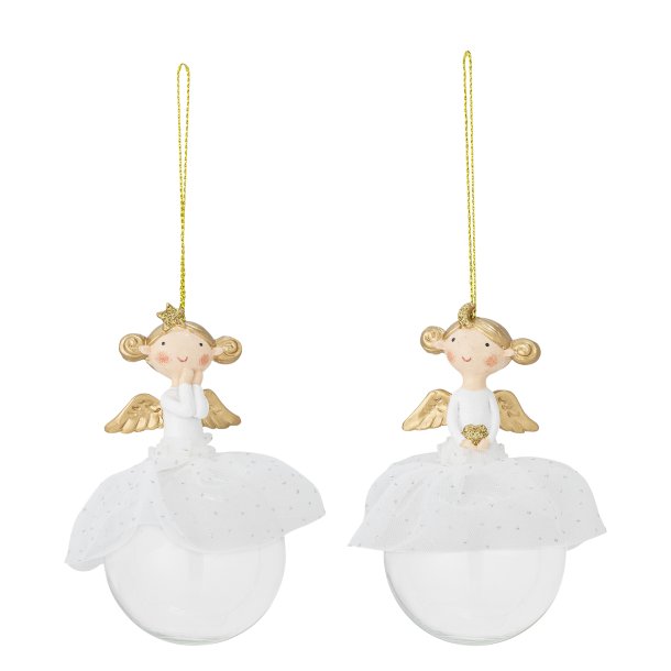 Bloomingville - Julekugle m/Engel &amp; Tylsk�rt Poly/Glas H: 11,5 cm. - Leveres Assorteret 