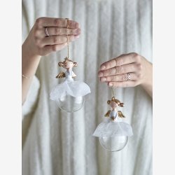 Bloomingville - Julekugle m/Engel &amp; Tylsk�rt Poly/Glas H: 11,5 cm. - Leveres Assorteret 