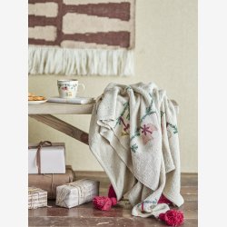 Bloomingville - Plaid m/julemotiver Yule 160x130 cm. Genanvendt Bomuld