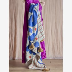 Bloomingville -  Eviaya Plaid m/kvaster, Bl, Genanvendt Bomuld 160x130 cm. 