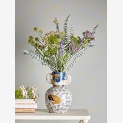 Bloomingville - Hezha Vase m/fugle Bl Stentj : 16,5 H: 23,5 cm. 