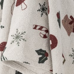 Bloomingville - Plaid m/julemotiver 160x130 cm. Genanvendt Bomuld