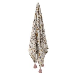 Bloomingville - Kristine Plaid m/blomster Natur Genanvendt Bomuld 160 x 130 cm. 