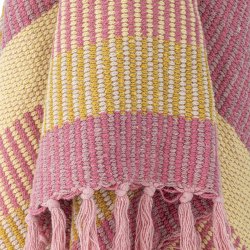 Bloomingville - Isnel Plaid m/frynser pink, Genanvendt Bomuld 160x130cm. 