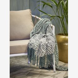 Bloomingville - Plaid m/m�nster Ugento Gr�n, Genanvendt Bomuld 130x160 cm. 