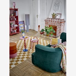 Bloomingville - Reims Plaid Mnstret m/frynser Multifarvet, Genanvendt Bomuld 160x130 cm. 