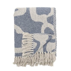 Bloomingville - Plaid m/m�nster Salobre Bl�, Genanvendt Bomuld 130x160 cm. 