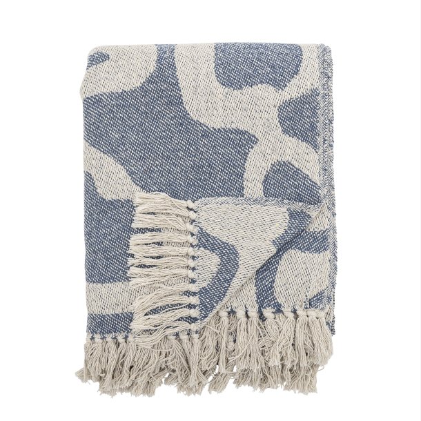 Bloomingville - Plaid m/m�nster Salobre Bl�, Genanvendt Bomuld 130x160 cm. 