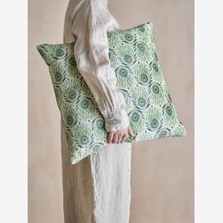 Bloomingville - Adia Pude m/striber &amp; pfugle mnster Grn Viskose 50 x 50 cm. 