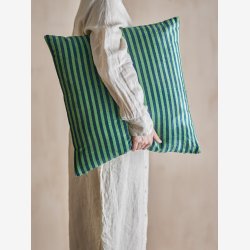 Bloomingville - Adia Pude m/striber &amp; pfugle mnster Grn Viskose 50 x 50 cm. 