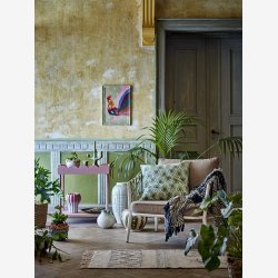 Bloomingville - Adia Pude m/striber &amp; pfugle mnster Grn Viskose 50 x 50 cm. 