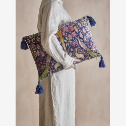 Bloomingville - Adya Pude m/Vddere, Pfugle &amp; Blomster Bl Viskose 50 x 35 cm. 