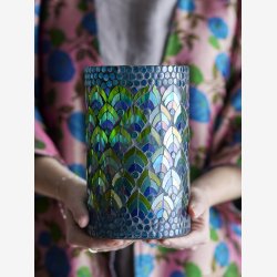 Bloomingville - Kali Hurricane/Lysestage Glasmosaik Bl : 12 H: 20 cm. 