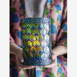 Bloomingville - Kali Hurricane/Lysestage Glasmosaik Bl : 12 H: 20 cm. 